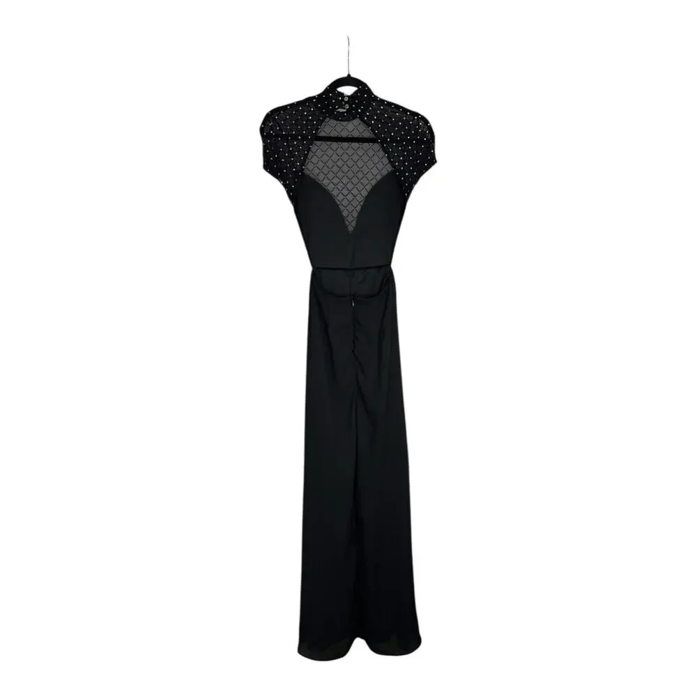 VTG Lucy in the Sky Black Prom Formal Sheer Top Backless Romper Dress Slit XS